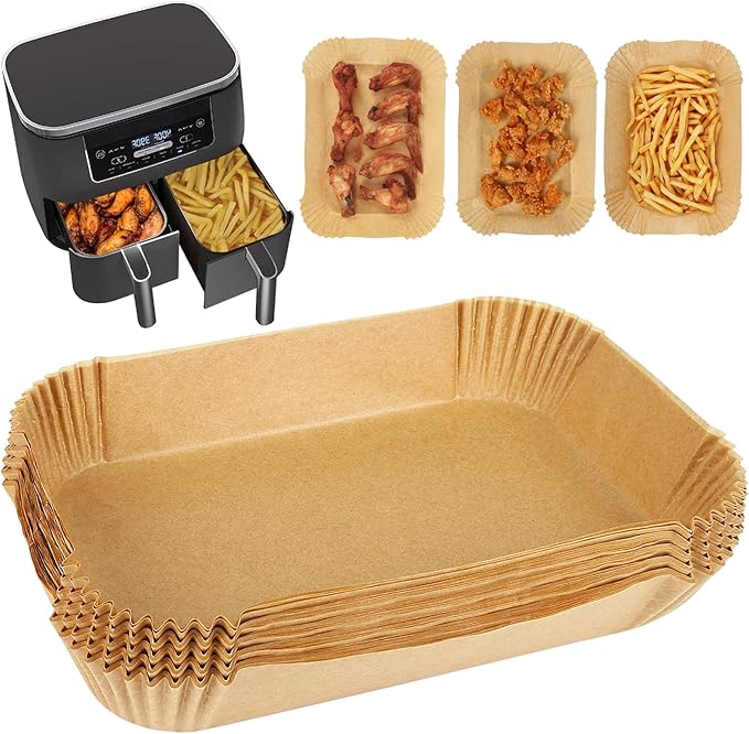YQL Air Fryer Liners for Ninja/Tower Dual/Instant Vortex, Disposable Parchment Paper Accessories Compatible with Ninja AF300UK, AF400UK, AF451UK, Ninja Stack SL400UK, SL400UKCP, Salter Dual (50pcs)