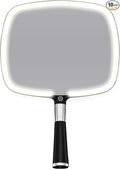 MIRRORVANA Lighted Hand Mirror with Handle - Ergonomic Handle Design with 3 Lighting Modes and Detachable Stand, Perfect for Makeup Application - 23 CM x 33 CM (Black)