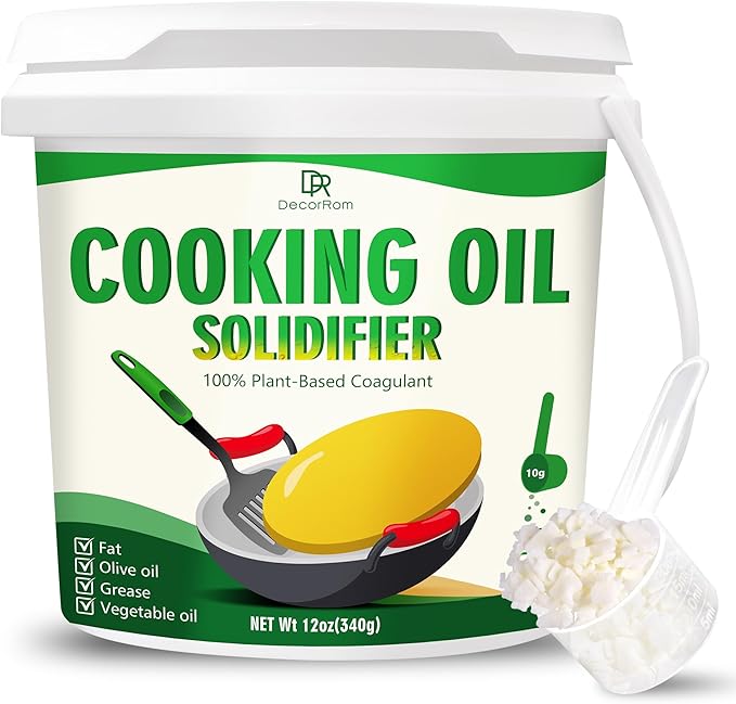 Cooking Oil Solidifier Powder 340g - Plant-Based Frying Away Oil Disposal - Vegetable Oil for Clean up Kitchen Oil Stains - Fast Solidifies Waste Oil