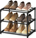 3 Tier Shoe Rack,Space Saving Shoe Storage Organiser,Metal Storage Rack, Easy Assembly & Strong Design, Stackable Shoe Shelf, for Hallway, Living Room, Bedroom,Black, XJ123