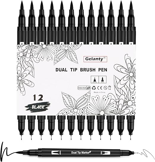 Felt Tip Pens, 12 Pack Black Markers Colouring Pens for Adults, 0.4mm Fineliners for Art Drawing Sketching