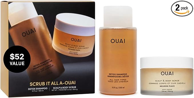 OUAI Scrub It All A-OUAI Gift Set – Detox Shampoo + Scalp & Body Scrub – Deep Cleansing + Exfoliating Hair + Body Duo – Removes Buildup, Hydrates Scalp, and Softens Skin – Limited Edition Haircare Kit