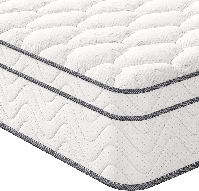 Vesgantti Double Mattress, 10.3 Inch Hybrid Mattress 4FT6 with Breathable Foam and Individually Pocket Spring - Medium Firm, Classic Box Top Collection(135x190x26cm)