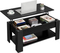 Yaheetech Coffee Table, Lift Top Coffee Table with Storage Compartment & Shelf for Living Room, Wooden Tea Tables with Lift Top, Black