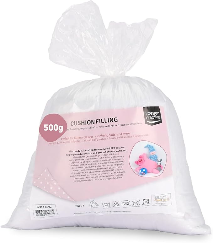 Vaessen Creative Fluffy Soft Polyester Filling for Plush Toys, Pillows and Craft Projects, White, 500g Packaging may vary