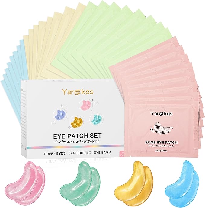 32 Pairs 4 Color Under Eye Patches, Collagen Undereye Pads, Hydrating Eye Masks for Anti Wrinkles Puffy Eyes Dark Circles, Puffiness Eye Bags Gel Pads, Travel Skincare Set, 24K Gold+Blue+Pink+Green