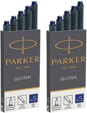 PARKER Ink Cartridges, Fountain, Long Size, Blue - 2 x Pack of 5 (10 in total)