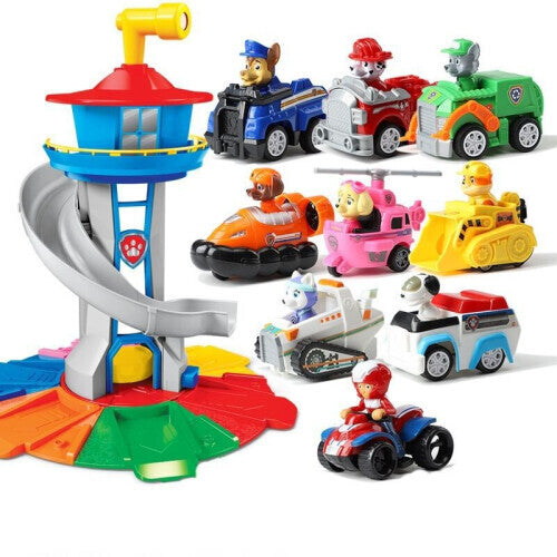 (9PCS-Chinese) Oversized Tower Puppy Headquarters Toy With Music Light Patrulla Canina Lookout Toys Set Kid's Birthday Gift
