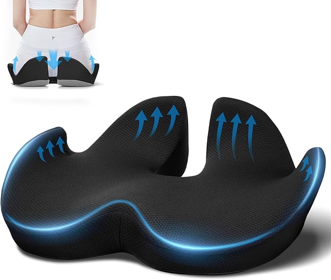 Ajteogy Memory foam Seat Cushion-Ergonomic Tailbone Comfort, Cushion Engineered for Long-Term Siting-Soft, Supportive, and Breathable