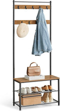 VASAGLE HSR041B41 Coat Rack, Hallway Cabinet, Cloakroom, Clothes Rack with Bench and Shoe Rack, Metal Frame, Height 175 cm, Industrial Style, Walnut Brown and Black