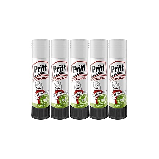 PRITT Glue Sticks (5 Pack, 11g) - 90% Natural, Strong Hold, Child-Friendly Adhesive for Home, School, Office, and Crafts