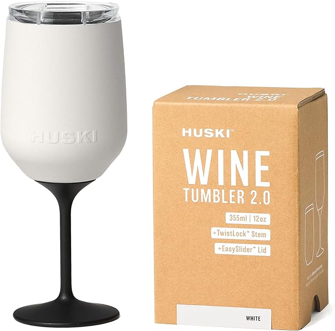 Huski Wine Tumbler 2.0 | New | Award-Winning Design with Detachable Stem | Premium Stainless Steel Wine Glass with Lid | Triple Insulated Tumbler | 355ml Capacity | Great Gift (White)