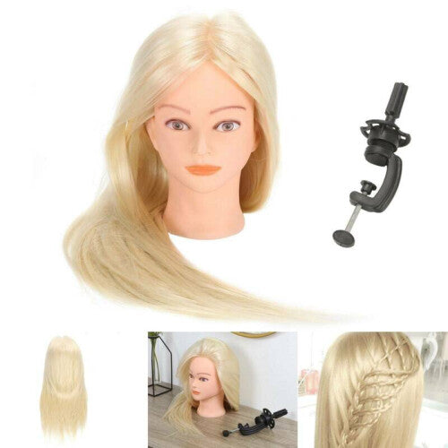 60cm Salon Human Hair Training Hairdressing Styling Doll with Clamp