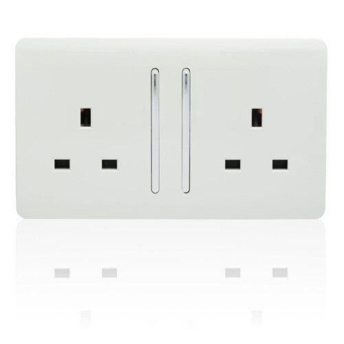 ART-SKT213LWH Trendi 2-Gang Artistic Modern Glossy 13A Switched Plug Socket White