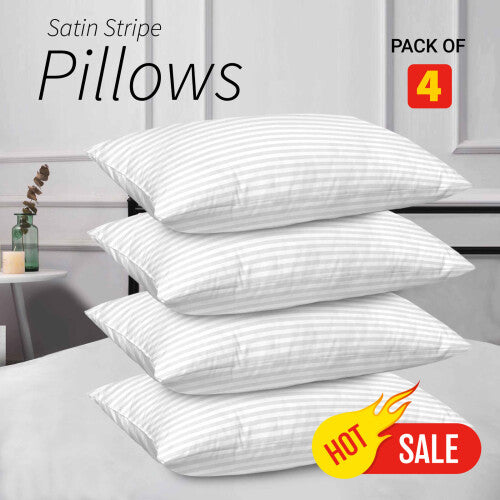 4-Pack Hotel-Quality Luxury Pillows - Ultra Loft Hollowfibre, Medium/Firm Support, Egyptian Stripe Cover, Jumbo Rebound (50x75 cm)