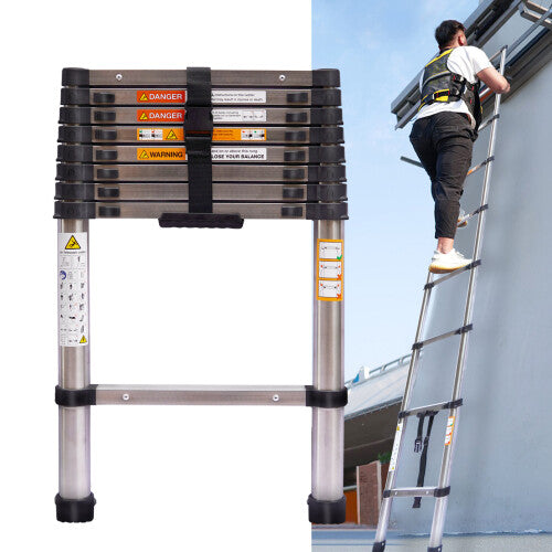 8.5FT Telescoping Ladder Heavy Duty Steel Telescopic Folding Step Ladder Multipurpose Ladder for Home Outdoor Household 2.6M