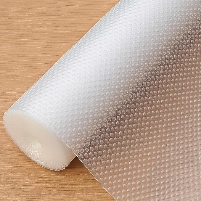 Hersvin Kitchen Drawer Liners 44.5cmx500cm Cupboard Liners, Cabinet Shelf Mats Non Slip Non-Adhesive Oil-Proof Waterproof EVA Plastic Protector Refrigerator Shelves Protective Lining (Clear Dot)