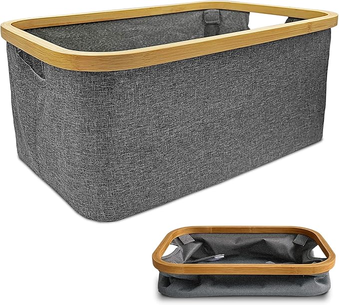 Collapsible Laundry Washing Baskets Grey Bamboo Cloth Fabric 50l Large Foldable Wash Clothes Storage Ironing Basket Folding Space Saving Laundry Hamper