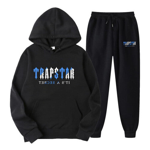 (Black, S) Jogging Suit For Men And Women, Tracksuit With Trapstar Print, Unisex Sports Suit Set, 2 Piece Hoodie, Sports Trousers, Hoodie, Jogging Bottoms, Hoody