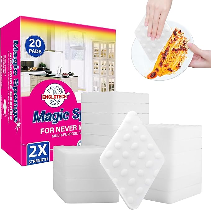20 pack Magic Sponge Eraser for Cleaning,2 x Stronger Density Cleanning for Kitchens, Bathrooms, Walls, Shoes,Add Water to Erase All Dirt