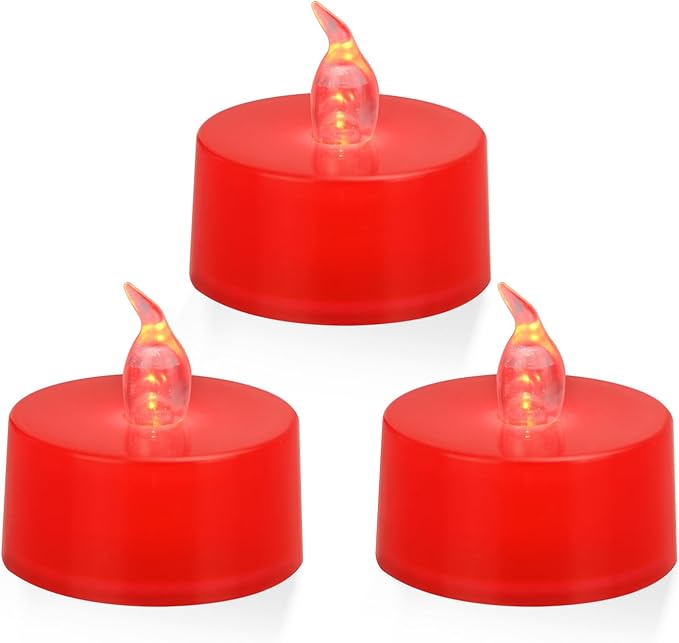 12 Pack LED Tea Lights, Red Light, Red Base[Energy Class A]