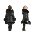(Black, 7-8 Years) Girls Kids Winter Coat Jacket PU Puffer Fur Hooded
