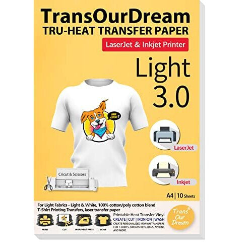 T Shirt Heat Transfer Paper 10 Sheets A4 Iron On Transfers for Inkjet Laser Printer Printable HTV Heat Transfer Vinyl for White and Light FabricsEasy