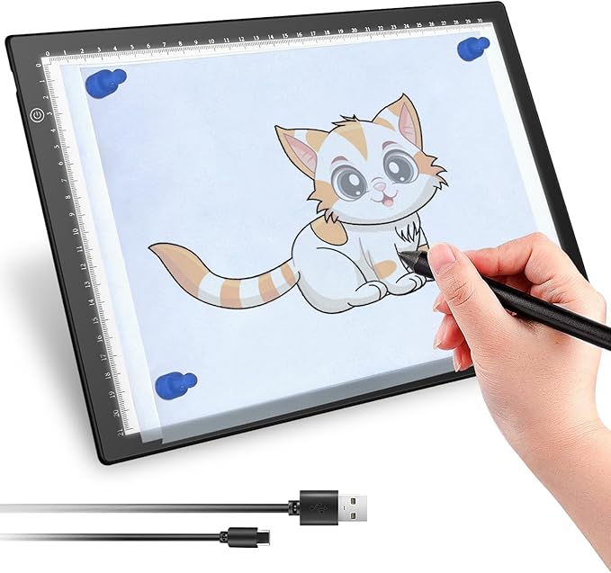 Led Light Box A4 Tracing Drawing Board Diamond Painting Light Box with 3 Adjustable Brightness LED Light Pad for Drawing, X-ray Viewing, Ultra-Thin, Power by Type-C Cable