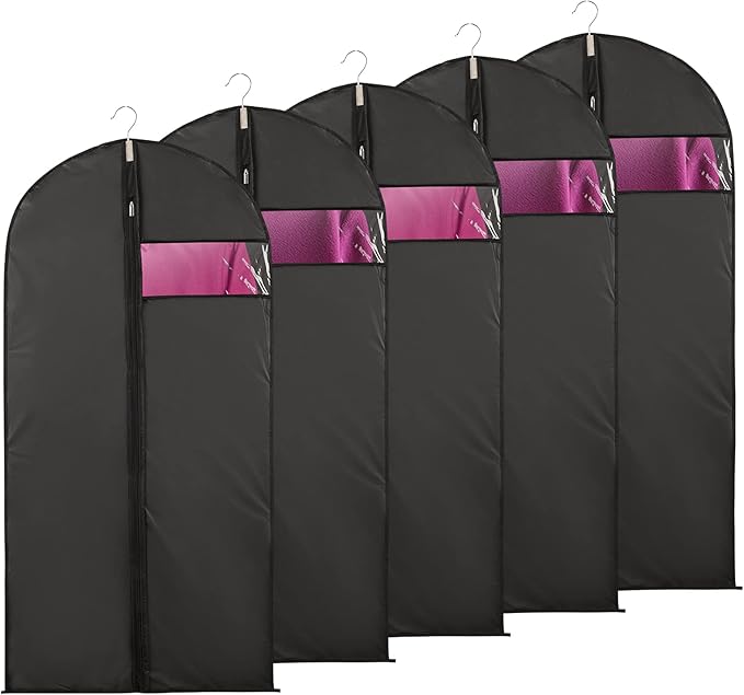 Niviy Suit Bags Garment Covers Moth Proof Clothes Covers Translucent Suit Protector with Zip Waterproof Anti-mite Breathable Garment Protectors, 5pcs 60 * 100cm (Black)