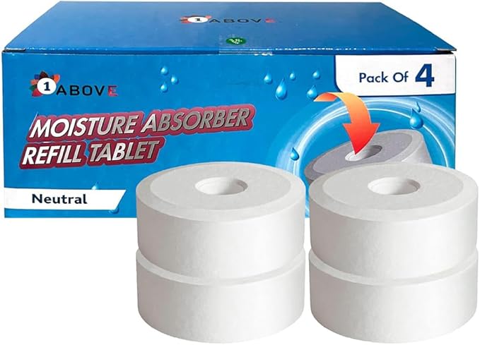 1ABOVE Dehumidifier Refill Tabs – 4-Pack | Universal Fit for 450g Moisture Absorber Units or 1L Traps | Fights Damp, Condensation & Musty Smells | Home, Garage, Bathroom, Office Use