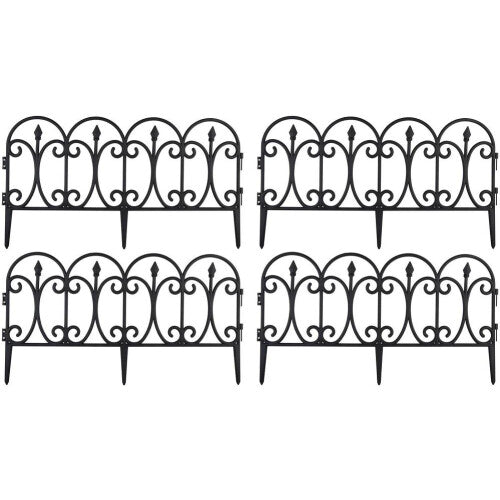 Garden Fence Set of 4 Panels Black Plastic Weatherproof Outdoor Border Edging