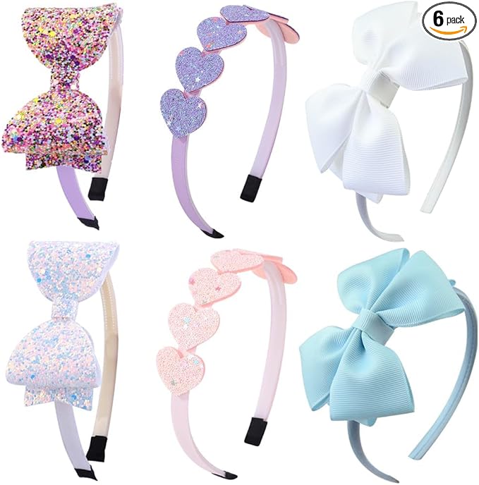 DRESHOW Girls Bow Headbands Glitter Kids Headband Heart Star Hairband for Toddlers Teens