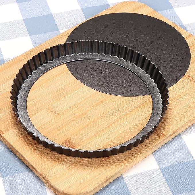 Sinnsally Quiche Pan,22cm/8.7in Flan Tins with Loose Base,Fluted Tart Tin Flan Case Tin Removable Loose Bottom,Mini Tart Mould Tins for Baking,Pie Dish Round Deep Dish