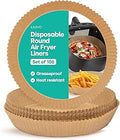 Livivo Disposable Round Air Fryer Liners - Disposable, Greaseproof, Heat Resistant to 220°C, Food Grade LFGB Standard, Compatible with Ninja, Tower, COSORI - Pack of 100