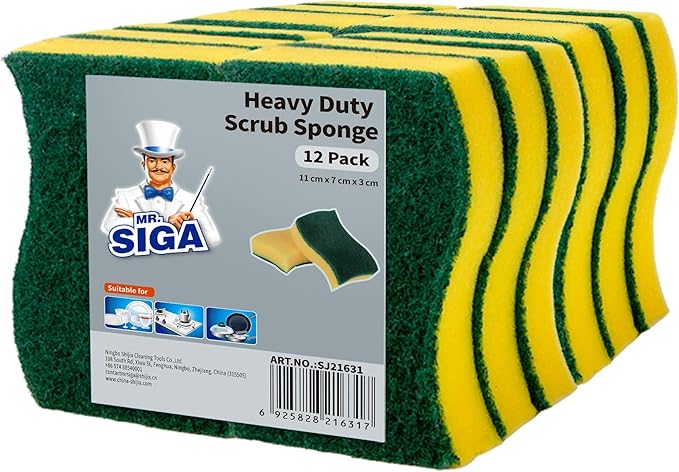 MR.SIGA Heavy Duty Scrub Sponge, Pack of 12, Size:11 x 7 x 3 cm, 4.3" x 2.8" x 1.2"