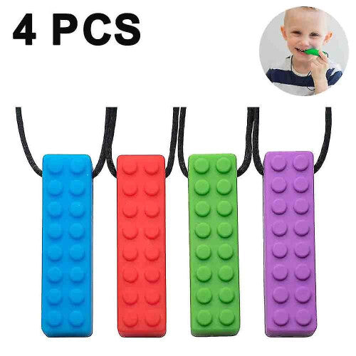 4 Pack Sensory Chew Necklace For Kids Toddlers With Autism ,biting Needs,oral Motor Chewy Stick,teether Toys For Autistic Chewers,gum-friendly