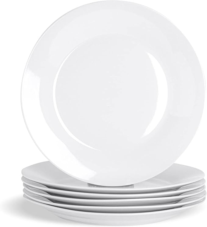 Argon Tableware 6-Piece Classic White Dinner Plates 27cm - Dishwasher and Microwave Safe Porcelain 10.5 inches Large Main Course Plate Dinner Serving Dishes Set