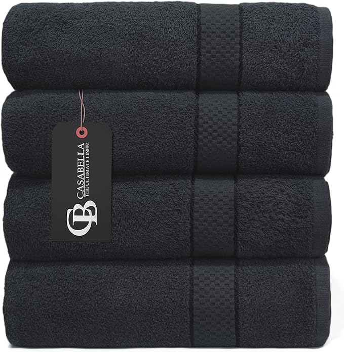 Casabella Pack of 2 Large Jumbo Bath Sheets 100% Egyptian Combed Cotton Big Beautiful Towels_Black_2pcs
