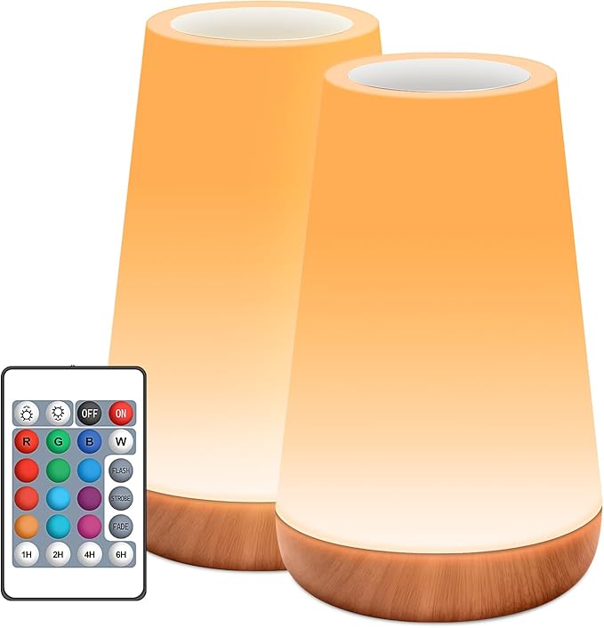 Auxmir Night Light 2 Pack, LED Touch Bedside Table Lamp, 2500mAh Rechargeable Light with RGB Color Changing, Portable Lamp for Children, Kids, Bedroom, Living Room, Camping
