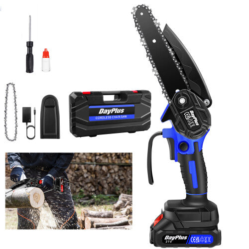 (2 Batteries) Cordless Saw 6inch Mini Chainsaw Brushless Motor for Wood Cutting Tree Trimming with Security Lock Chain and Carry Case
