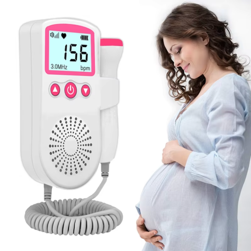(Pink) Fetal Pregnancy Doppler Pocket Baby Heart Rate Monitor Fetal Heartbeat Detector Ultrasonic