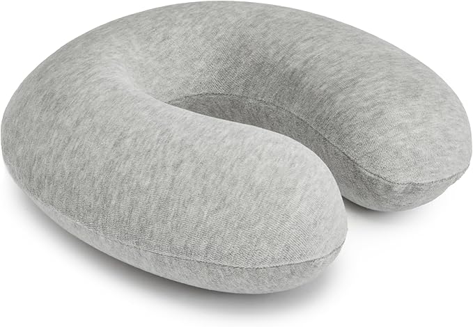 Amazon Basics Travel Pillow, Memory Foam Neck Pillow For Travel, Machine Washable Cover with Elastic Carrying Strap, 30.5 x 30.5 x 9.6 cm, Grey