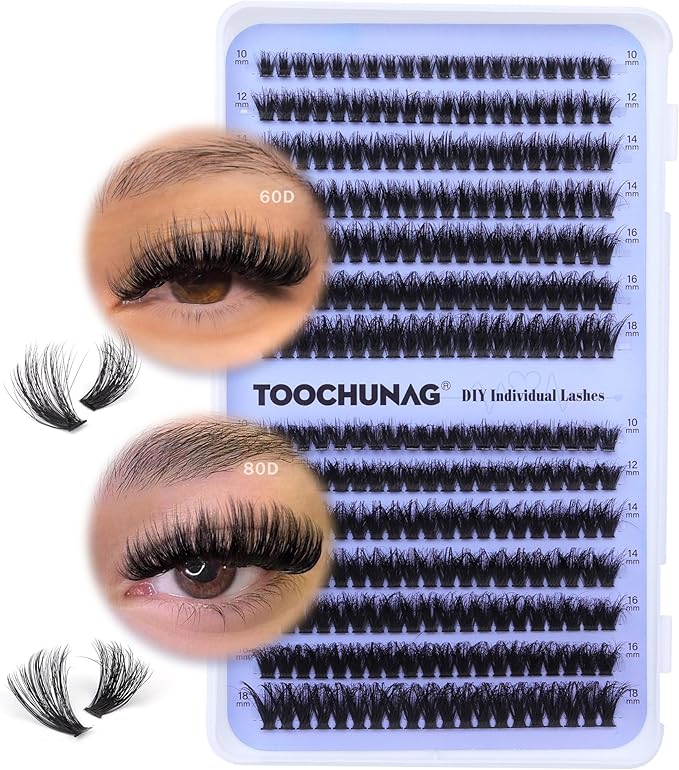 Fluffy Cluster Lashes 60D+80D Thick Individual Eyelashes D Curl Wispy Lash Clusters Individual 10-18mm Russian Eyelash Extension 280pcs Fake Eyelash Clusters DIY Flat Lash Extensions by TOOCHUNAG