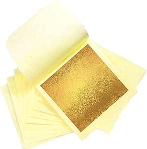 Edible Gold Leaf Edible Cake Decoration 24k Gold Leaf Leafing Sheets Foil Paper for Cakes, Desserts, Chocolate, Art and Craft, Face Masks and Nail Art (10)