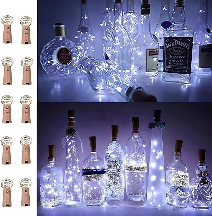 FANSIR Wine Bottle Lights with Cork, 10 Pack Battery Operated LED Cork Silver Wire Fairy Mini String Light for Party Birthday Wedding Christmas DIY Table Centrepiece Indoor/Outdoor Decor (Cool White)