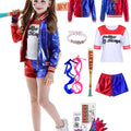 (Red, 9-10Y) Clown Villain Theme Movie Cosplay Costume, Clown Villain Movie Shirt Jacket Full Set Girls' Costume, Clown Costume Villain Costume