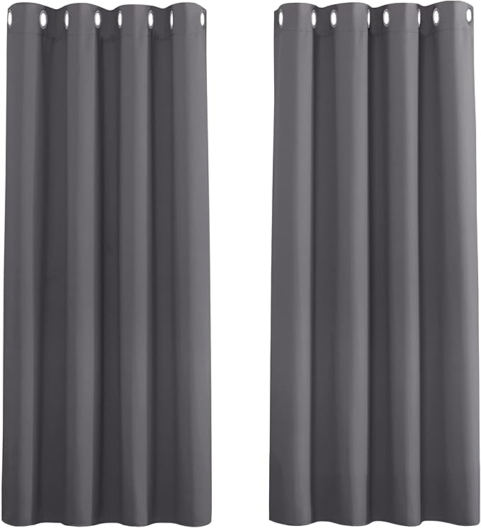 PONY DANCE Grey Blackout Thermal Insulated Curtains for Bedroom, 46 x 54 Inch Short Eyelet Curtains & Drapes, Soft Black Out 2 Panels for Window Living Room/Kitchen