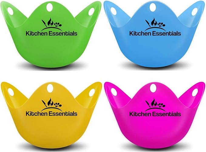Egg Poacher Cups (4-Pack) for Air Fryer, Pot, Microwave – Premium LFGB Grade Silicone Egg Poachers BPA-Free Poach Pods – Poached Egg Maker Set: Cooker, Boiler Steamer