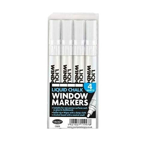 4PC LIQUID CHALK WINDOW MARKERS - PENS GLASS CHALK BOARDS MENU DISPLAY SIGN WIPE