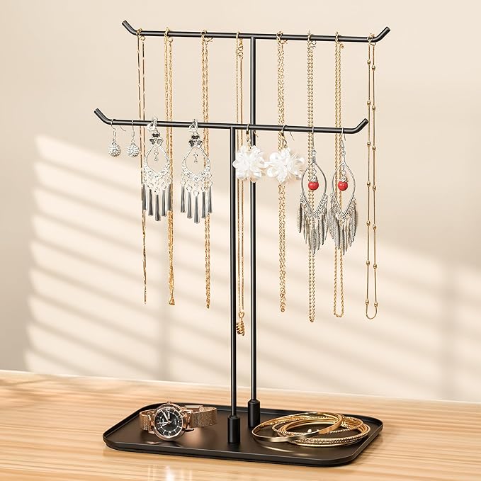 Necklace Holder jewellery Stand Organizer for Necklaces and Bracelets, Metal Display Stand, Gift for Women, Ideal for Home, Bedroom, or Vanity, Black